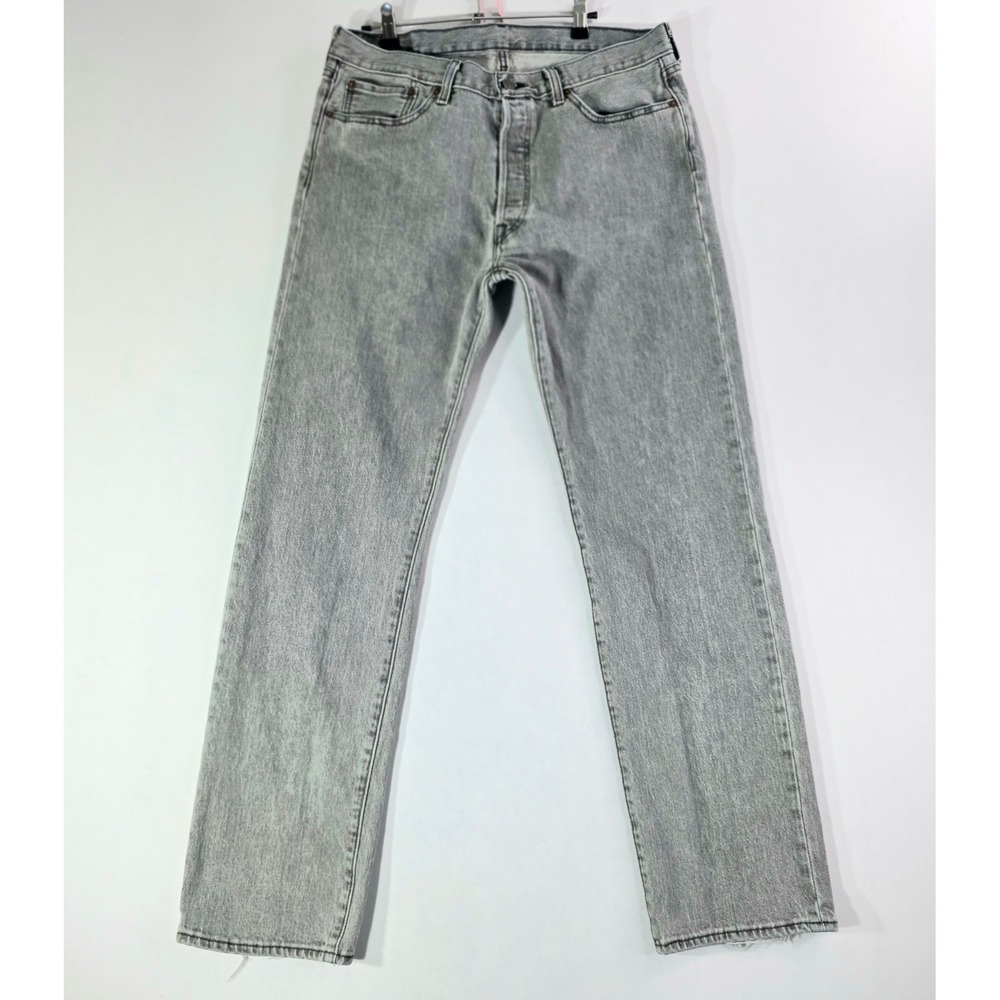 Levis 501 Original Fit Grey Button Fly Straight Leg Denim Jeans Mens 34x31